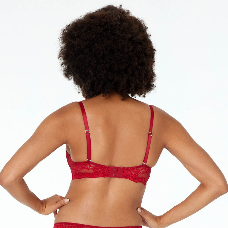Push-up Plunge Shimmering Lace Bra - Jingle Red