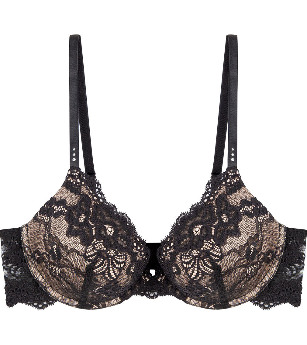 Liacowi Women's Sexy Lace See-through Adjustable Push Up Bra Black